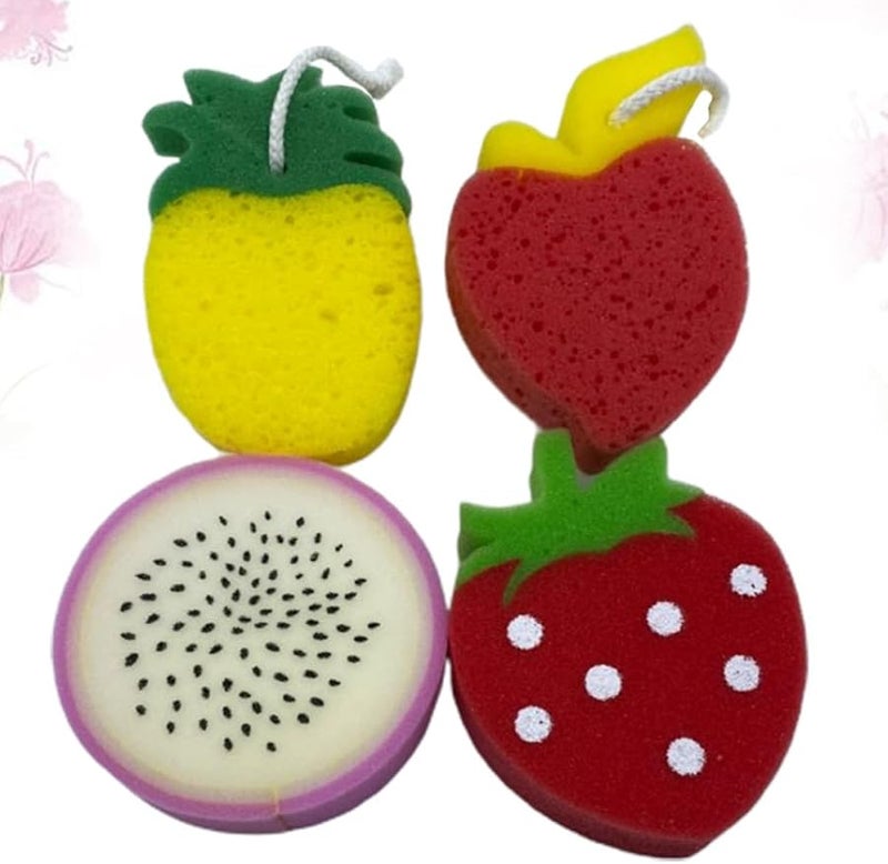 4Pcs Fruit Shaped Bath Sponge Set Soft Body Scrubber Gentle Cleansing Shower Sponge Random Style - Image 4